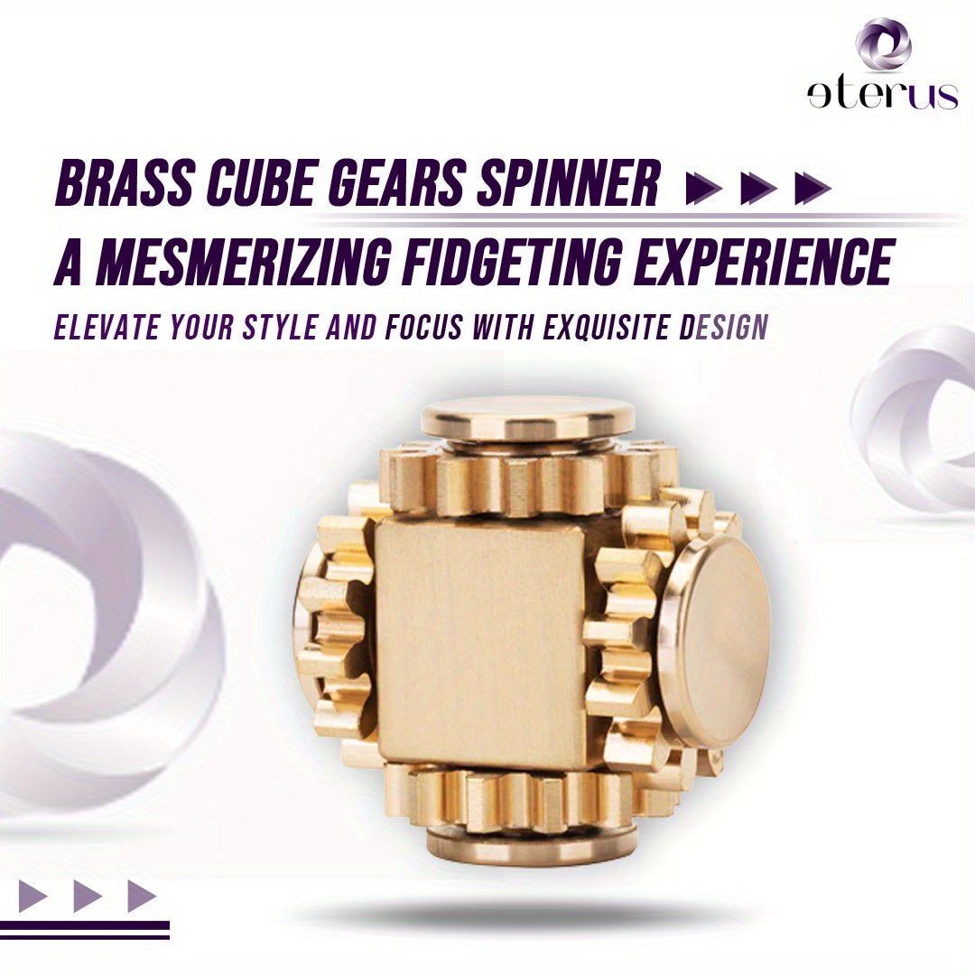 Brass Cube Gear Rotator - Mechanical Spinning Top with Interlocking Gears, Antique Bronze Finish, Smooth Spinning Motion, Durable Brass Construction for Display or Functional Use, Unique Mechanical for Collectors & Home/Offic - Wize - Z