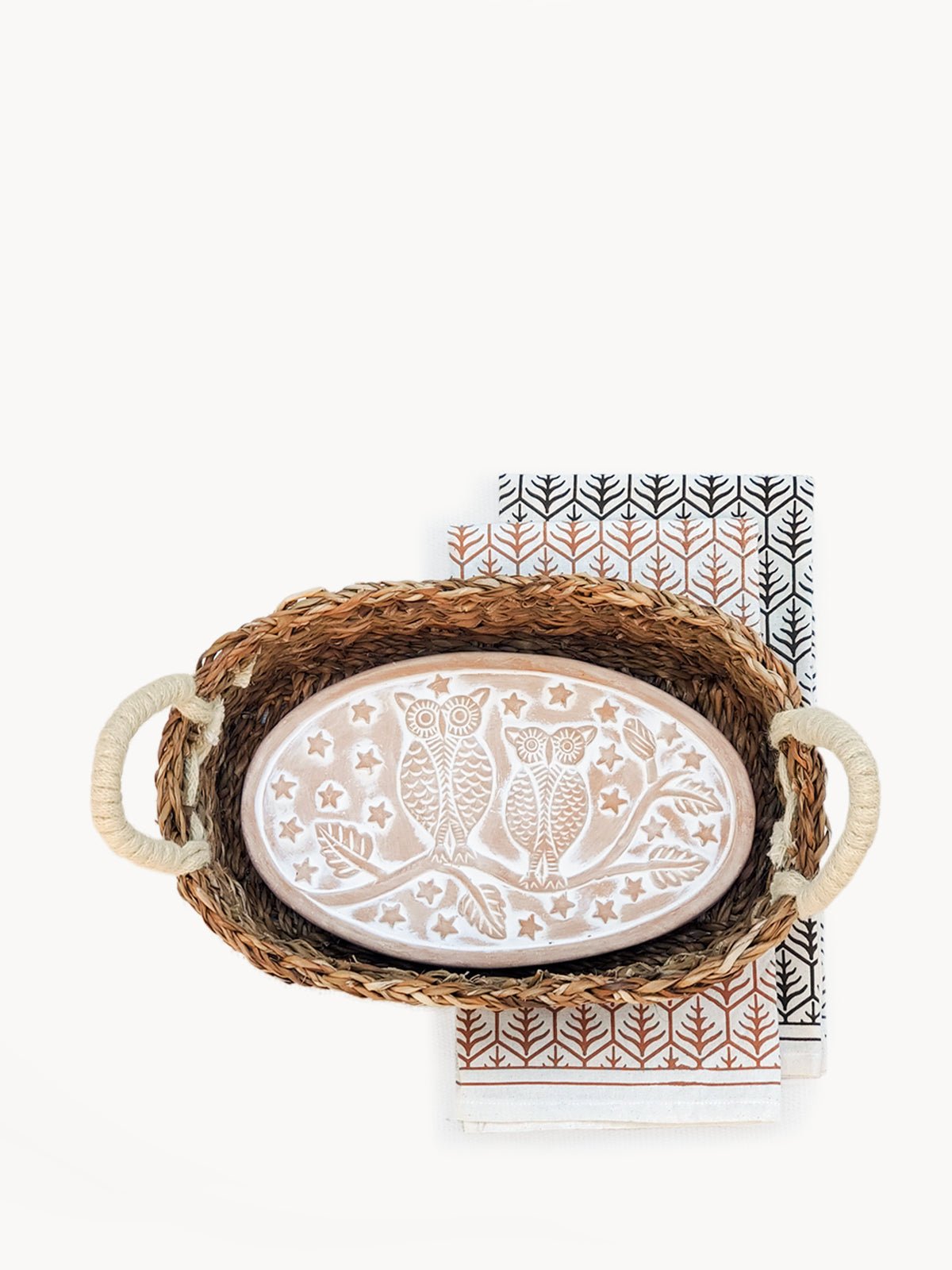 Bread Warmer & Basket Gift Set with Tea Towel - Owl Oval - Wize - Z