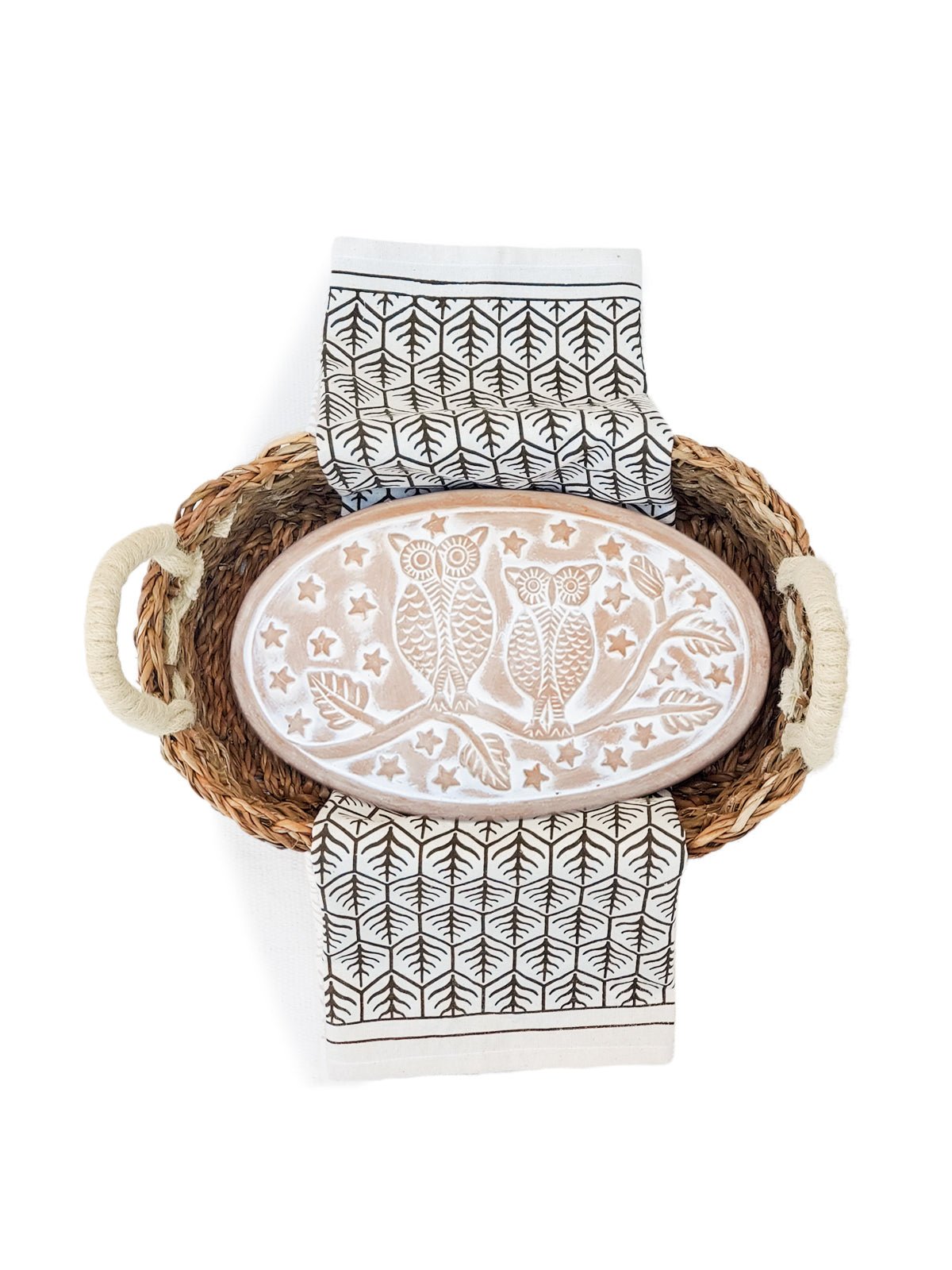Bread Warmer & Basket Gift Set with Tea Towel - Owl Oval - Wize - Z