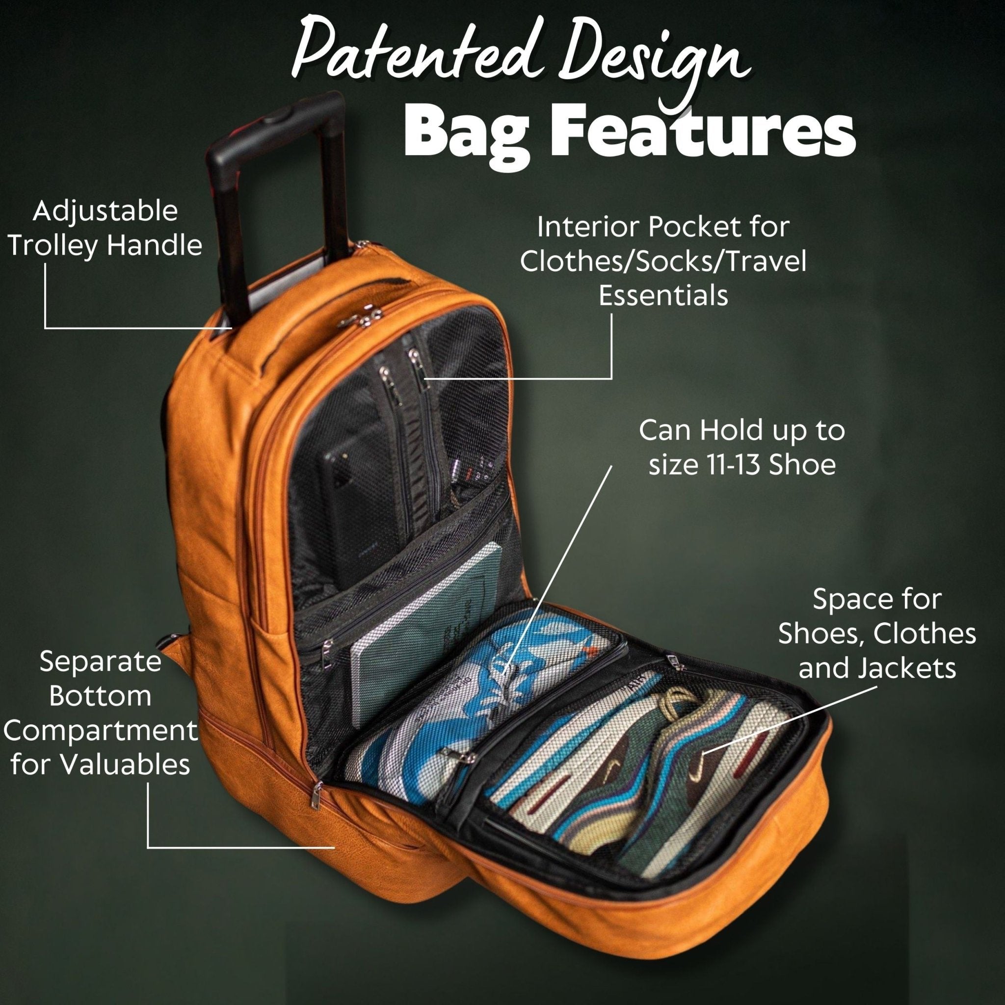 Brown Leather Carry - On Patented Roller Bag (Only 150 Made) - Wize - Z