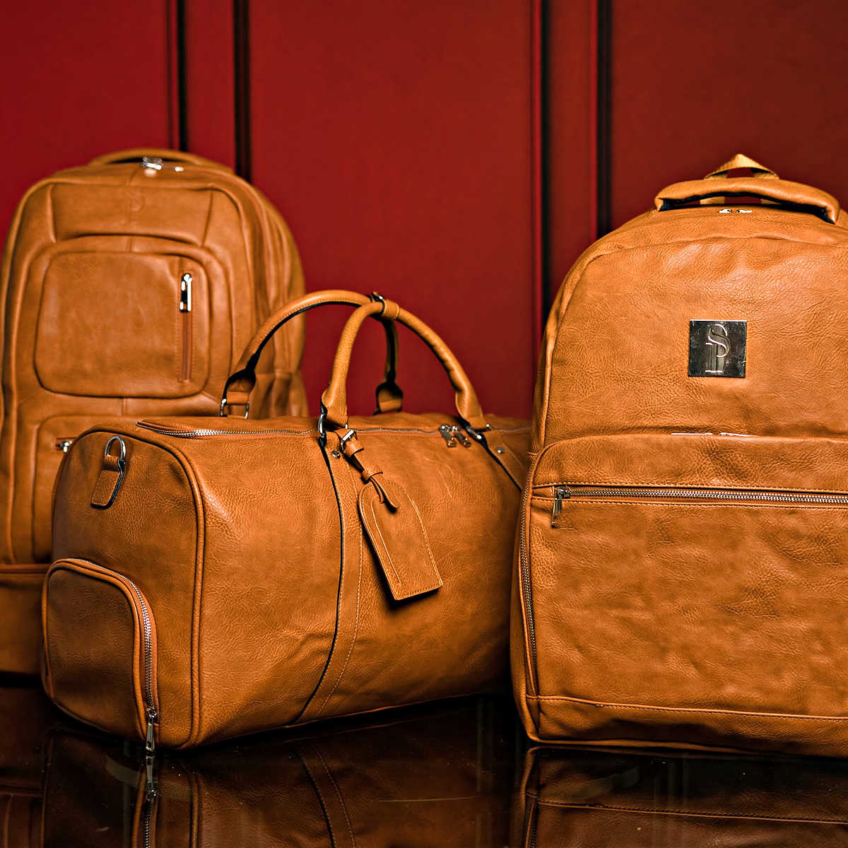 Brown Tumbled Leather 3 Bag Set - Wize - Z
