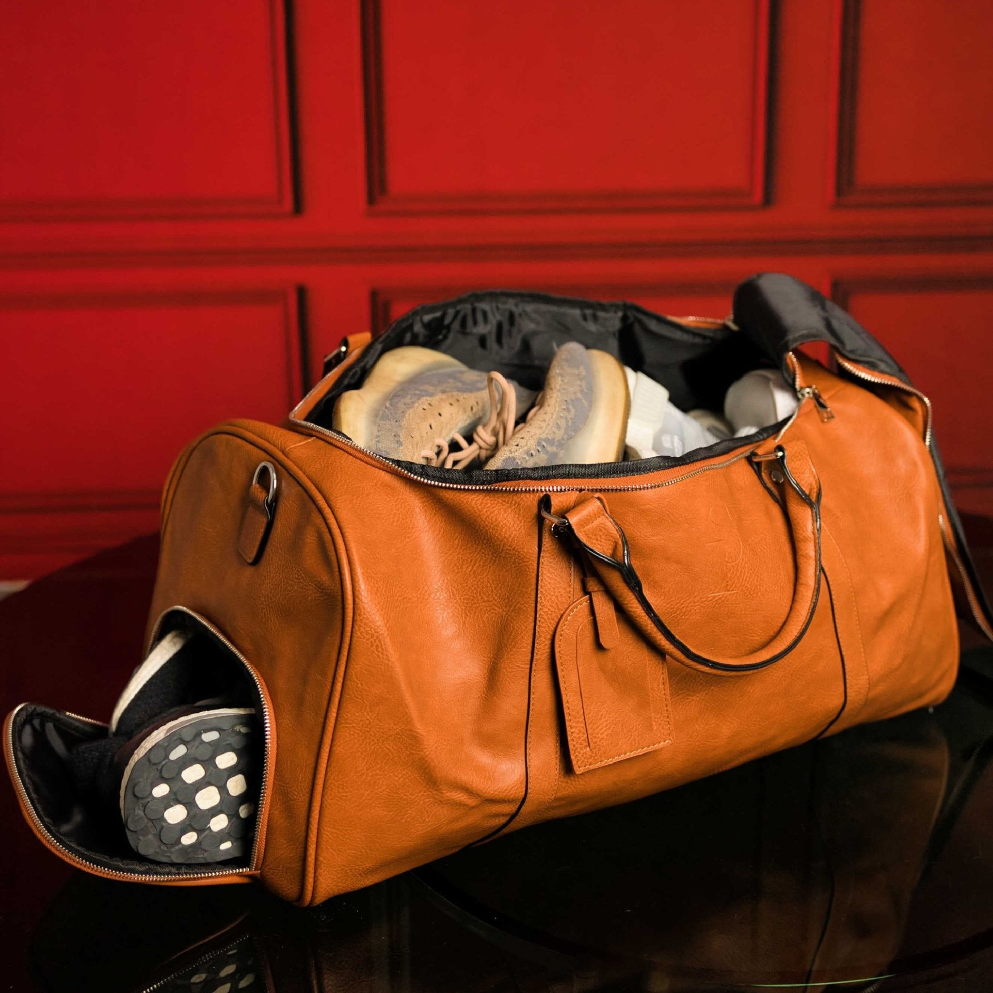 Brown Tumbled Leather Signature Bag Set (Signature Backpack and Duffle Bag) - Wize - Z