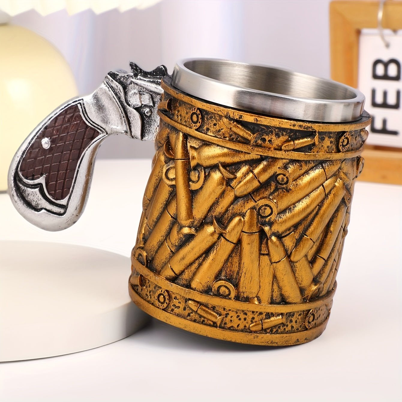 Bullet-Style Stainless Steel Mug - Non-Slip Cup for Gun Lovers & Hunters, Ammo-Themed Gift - Wize-Z