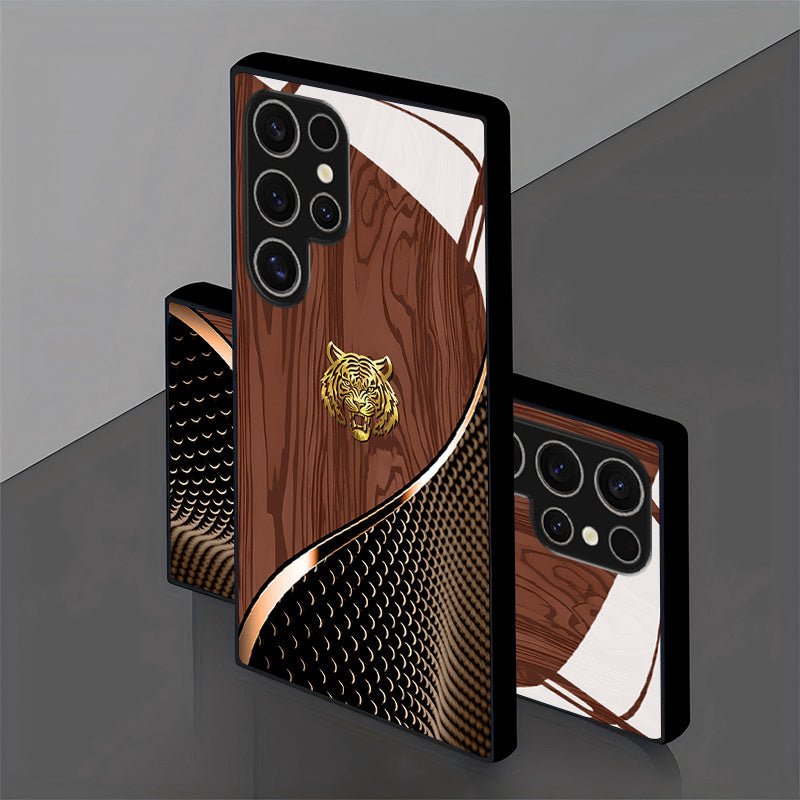 Business Style Tiger Head Pattern Design Tempered Glass Mobile Phone Case - Wize - Z