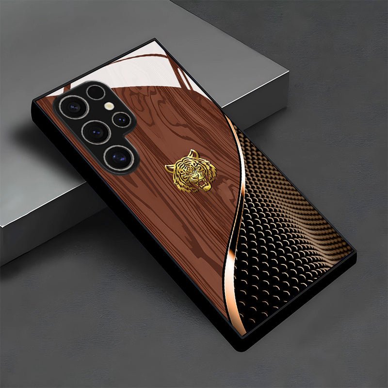 Business Style Tiger Head Pattern Design Tempered Glass Mobile Phone Case - Wize - Z