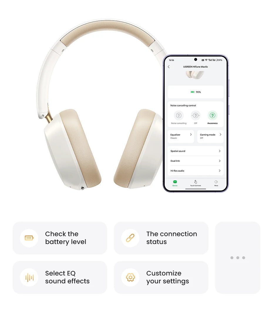 Choice Wireless Bluetooth Headphones 43dB Hybrid Active Noise Cancellation Hi - Res LDAC 75H Spatial Audio Headset Earphones - Wize - Z