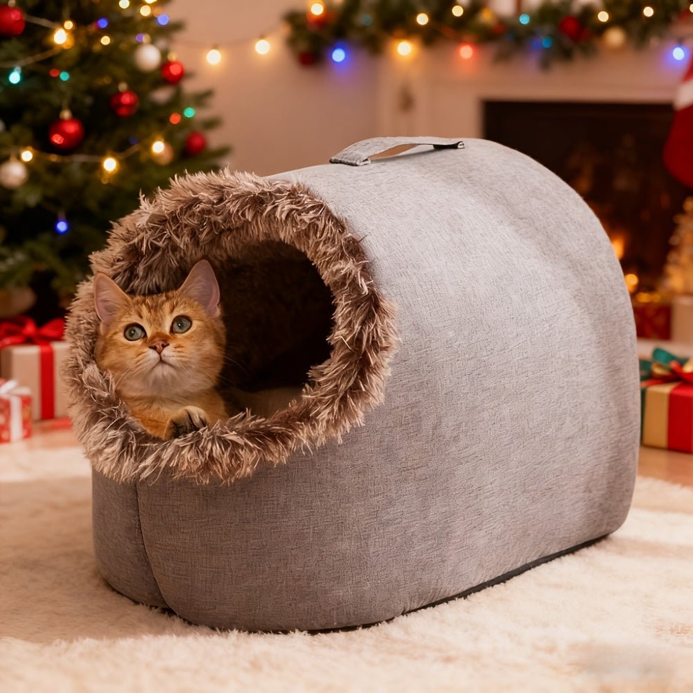 Cozy Cat Bed & Mat Set Warm Enclosed Pet Bed with Plush Interior - Wize - Z