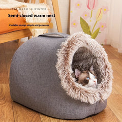 Cozy Cat Bed & Mat Set Warm Enclosed Pet Bed with Plush Interior - Wize - Z