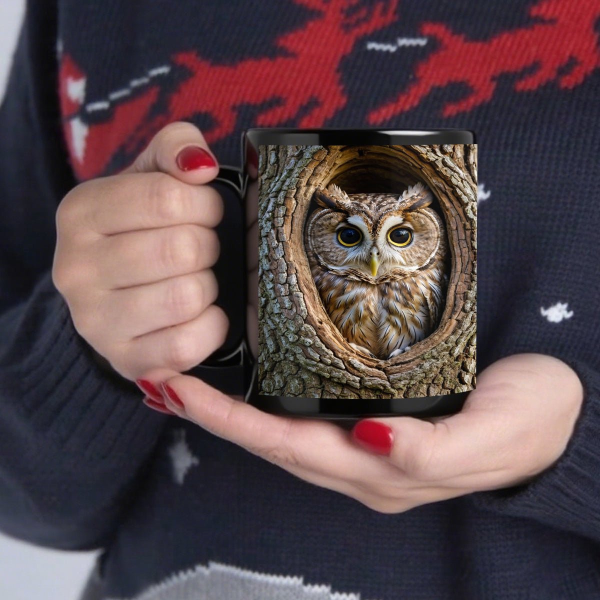 Cute Owl Black Mug - 11oz Ceramic | Gifts for All Occasions - Wize-Z