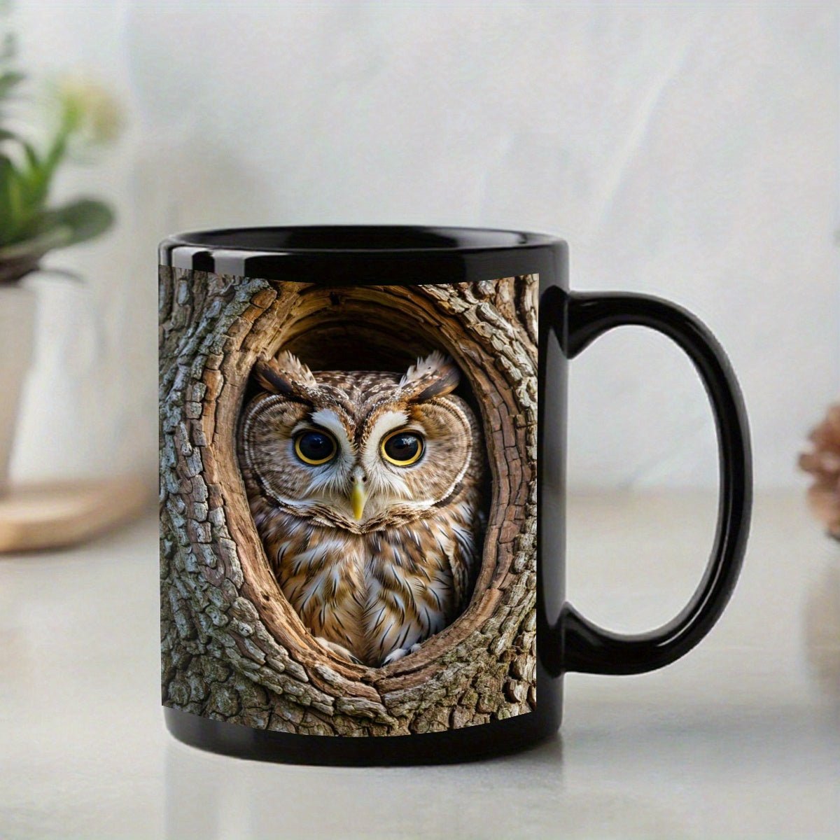 Cute Owl Black Mug - 11oz Ceramic | Gifts for All Occasions - Wize-Z