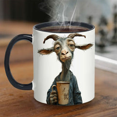Double-Sided Funny Goat Mug - 11oz Ceramic Cup for Goat Lovers - Office Gift - Charming Illustration - Wize-Z
