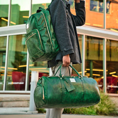 Emerald Green Leather 2 Bag Set (Commuter Backpack and Duffle) - Wize - Z