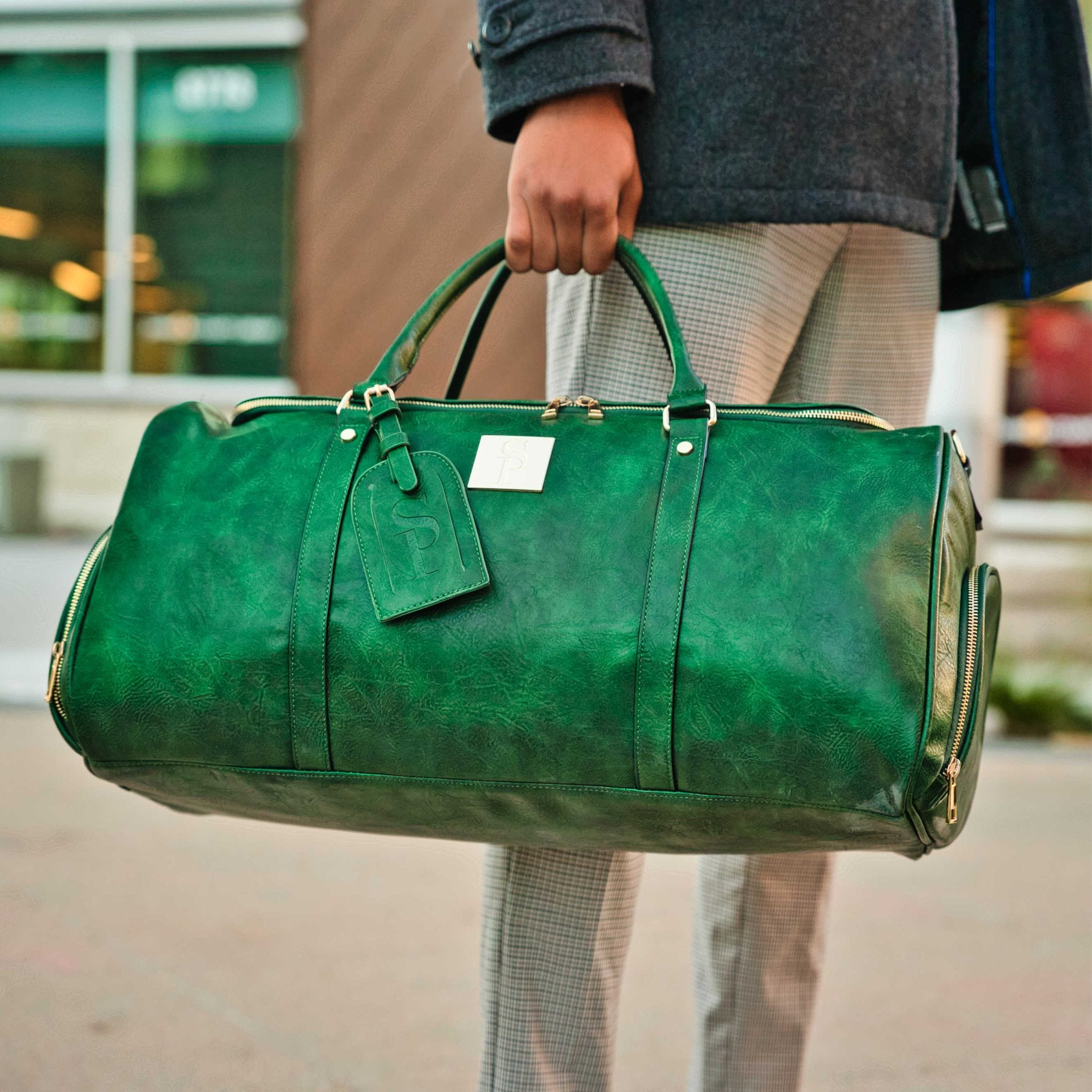 Emerald Green Leather 2 Bag Set (Commuter Backpack and Duffle) - Wize - Z