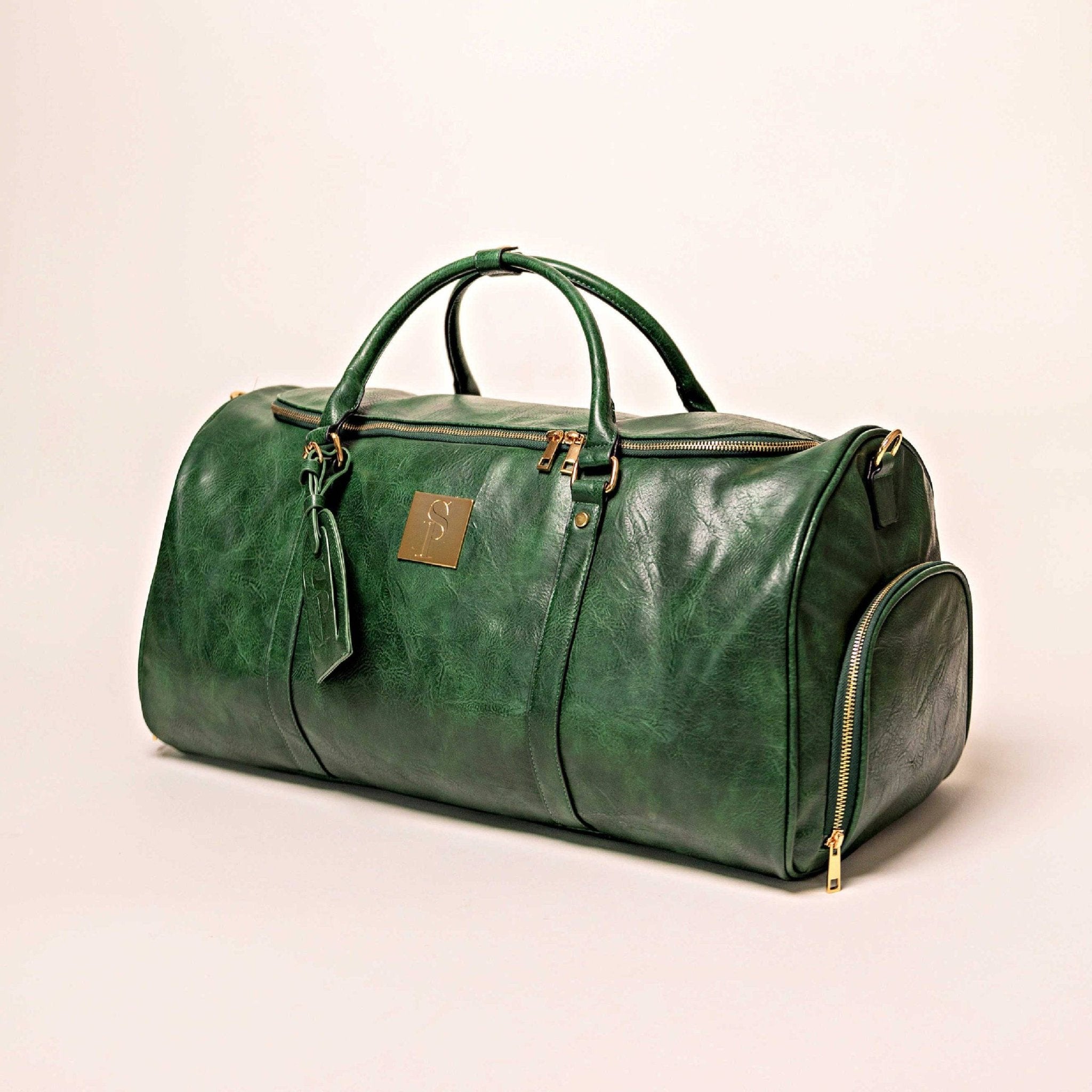 Emerald Green Leather Weekender Duffle Bag - Wize - Z