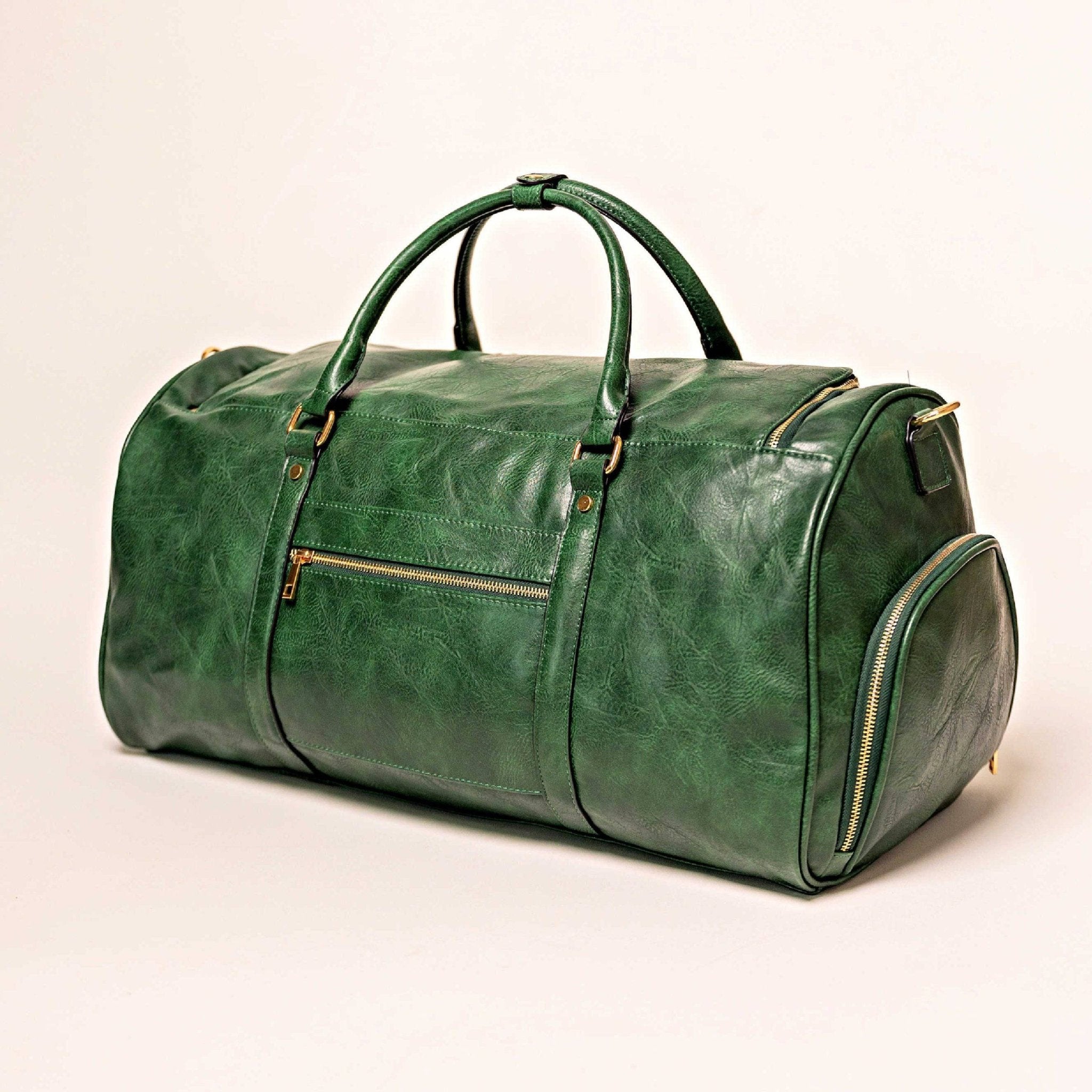 Emerald Green Leather Weekender Duffle Bag - Wize - Z