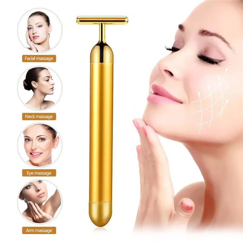 Energy 24K Gold T Beauty Bar Facial Roller Massager - Wize - Z