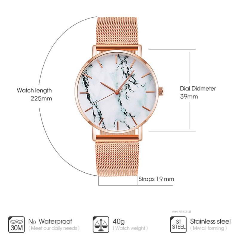 Fashion Rose Gold Mesh Band Creative Marble Female Wrist Watch Luxury Women Quartz Watches Gifts Relogio Feminino Drop Shipping - Wize - Z