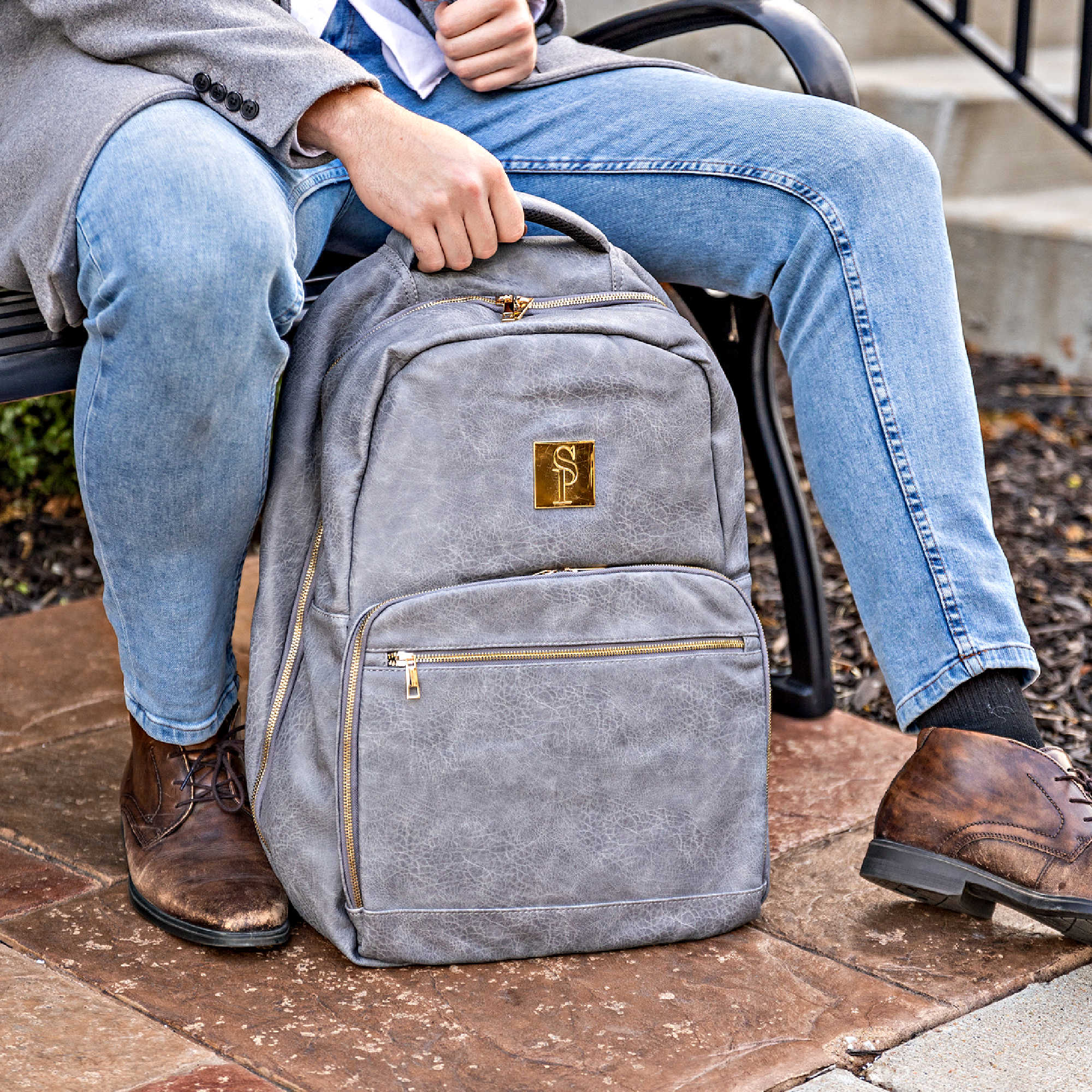 Grey Leather Commuter Bag - Wize - Z