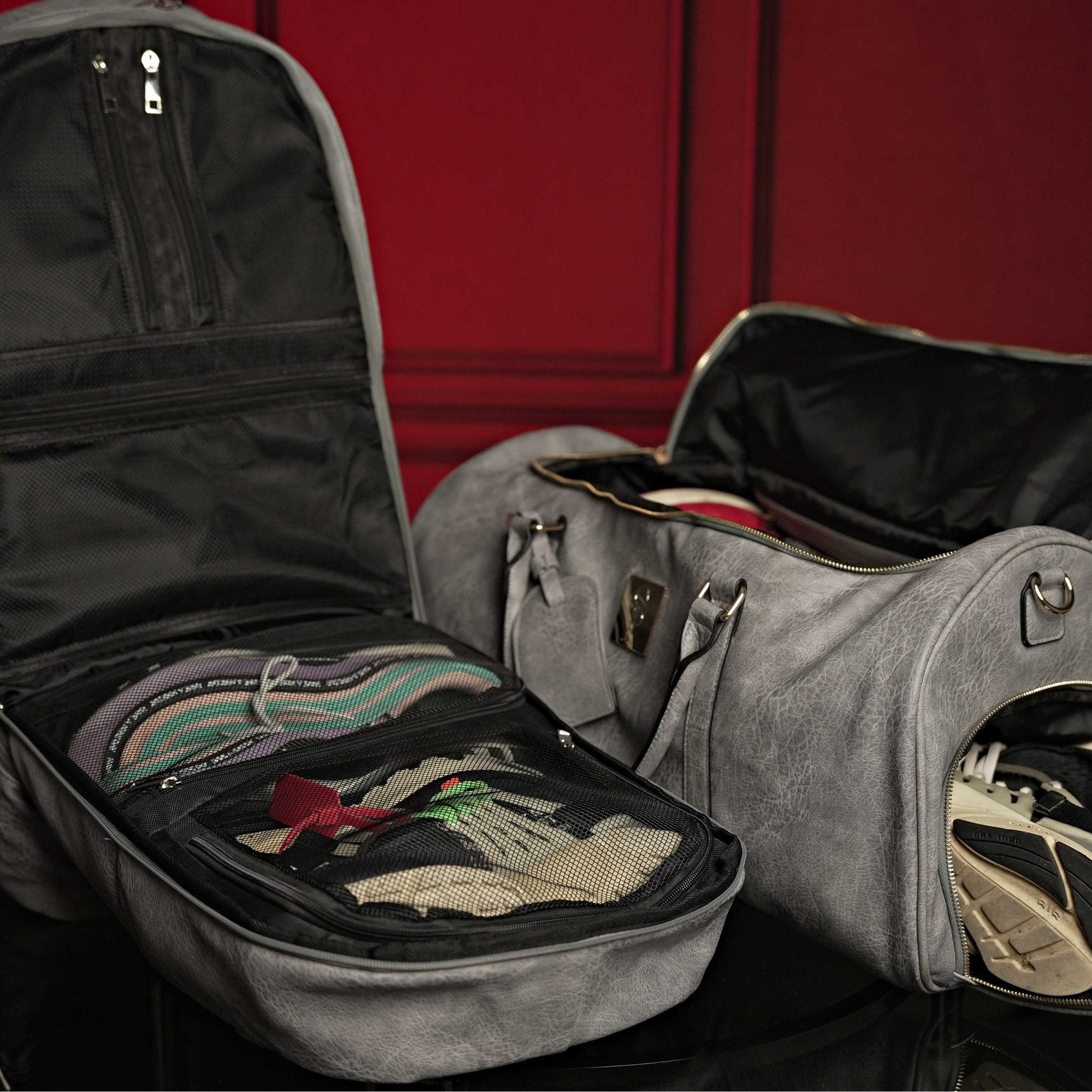 Grey Tumbled Leather Signature Bag Set (Signature Backpack and Duffle Bag) - Wize - Z