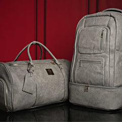 Grey Tumbled Leather Signature Bag Set (Signature Backpack and Duffle Bag) - Wize - Z