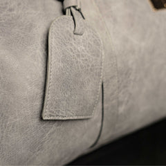 Grey Tumbled Leather Weekender Duffle Bag - Wize - Z