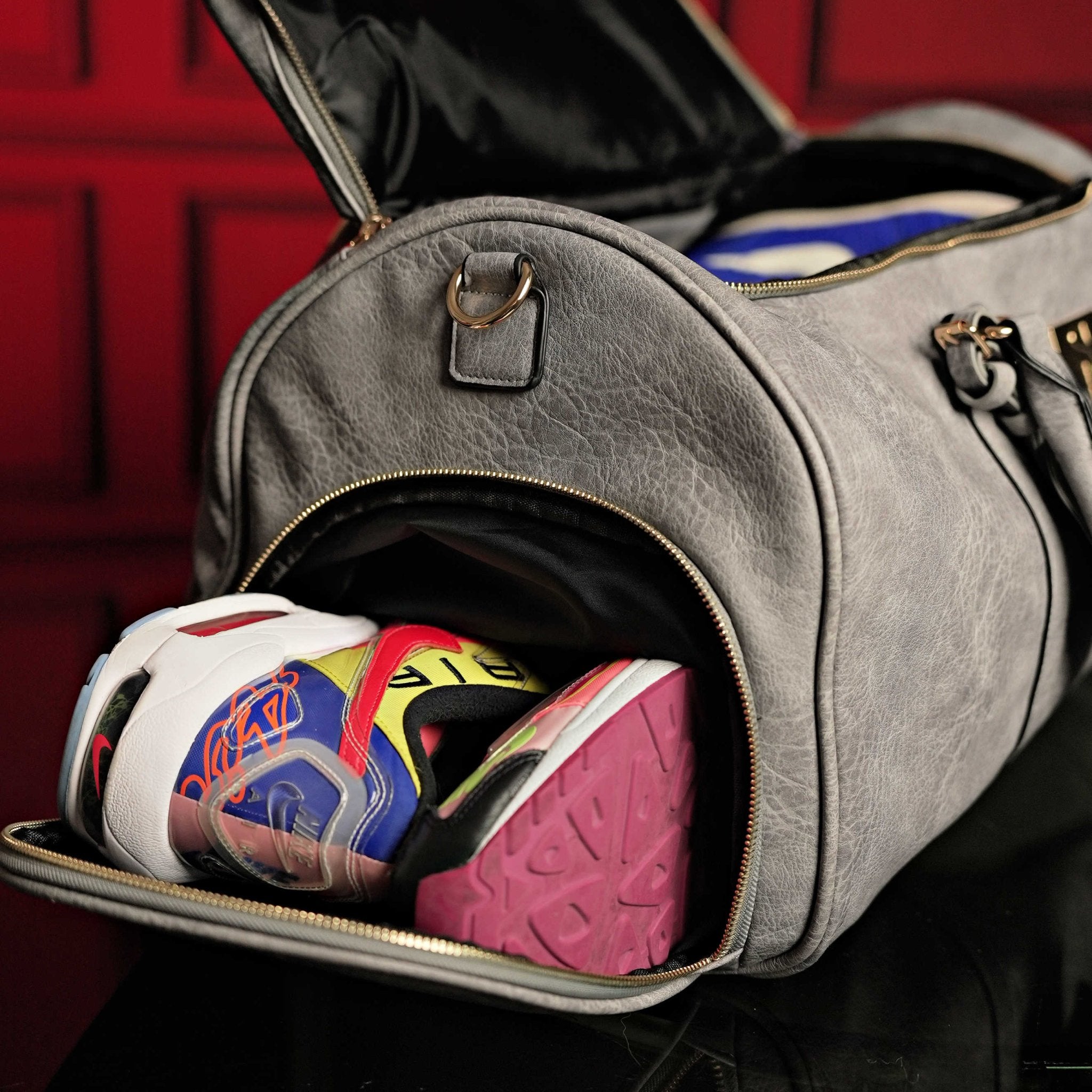 Grey Tumbled Leather Weekender Duffle Bag - Wize - Z