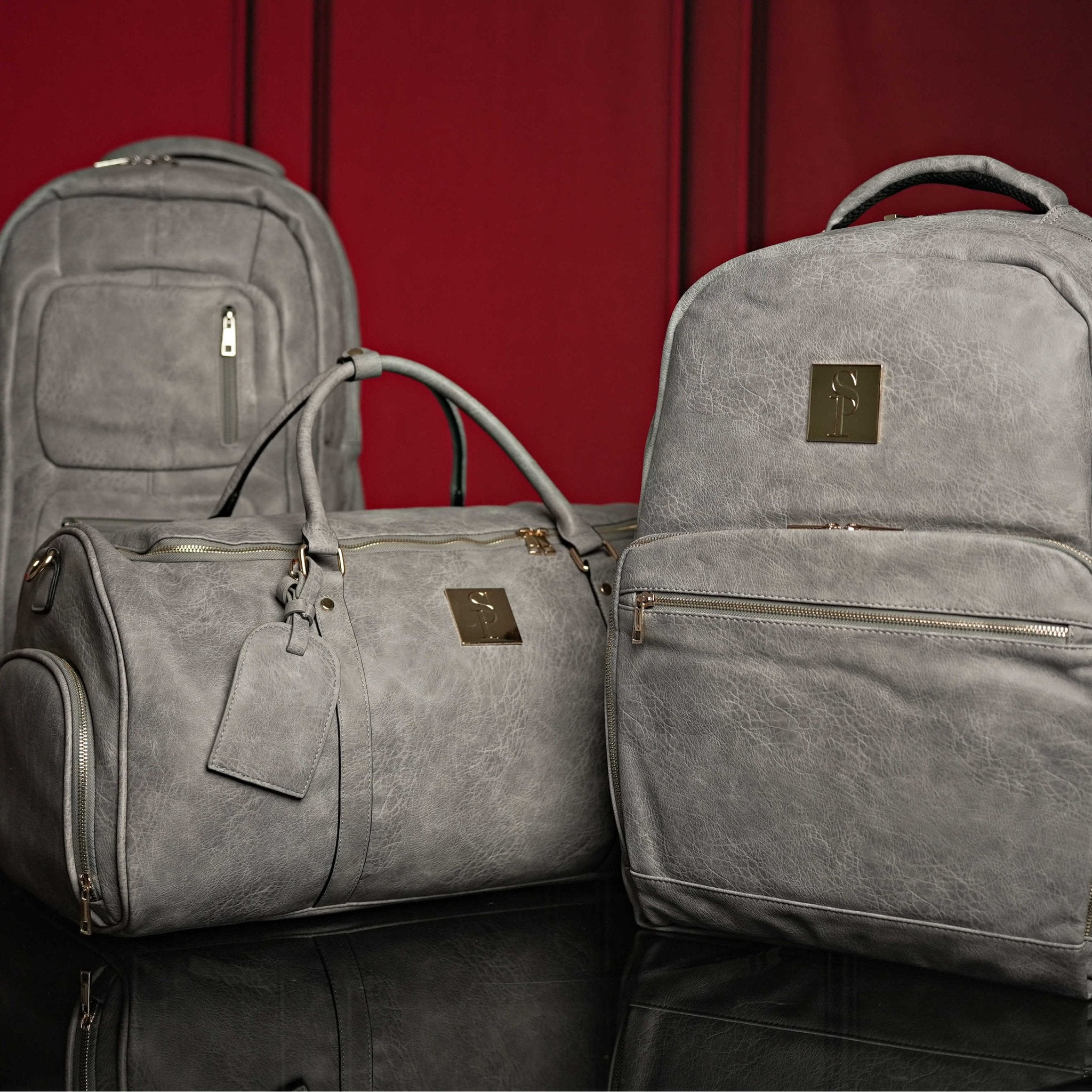 Grey Tumbled Luciano Leather 3 Bag Set - Wize - Z