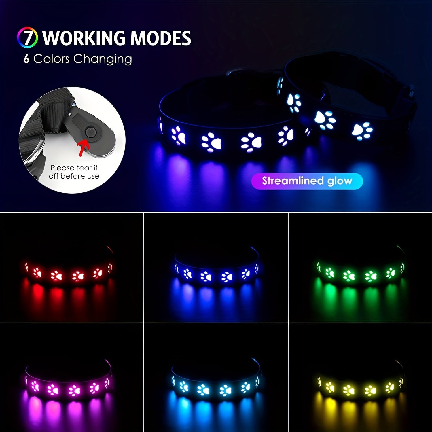 LED Dog Collar Color - Changing Rechargeable LED Dog Collar - Wize - Z