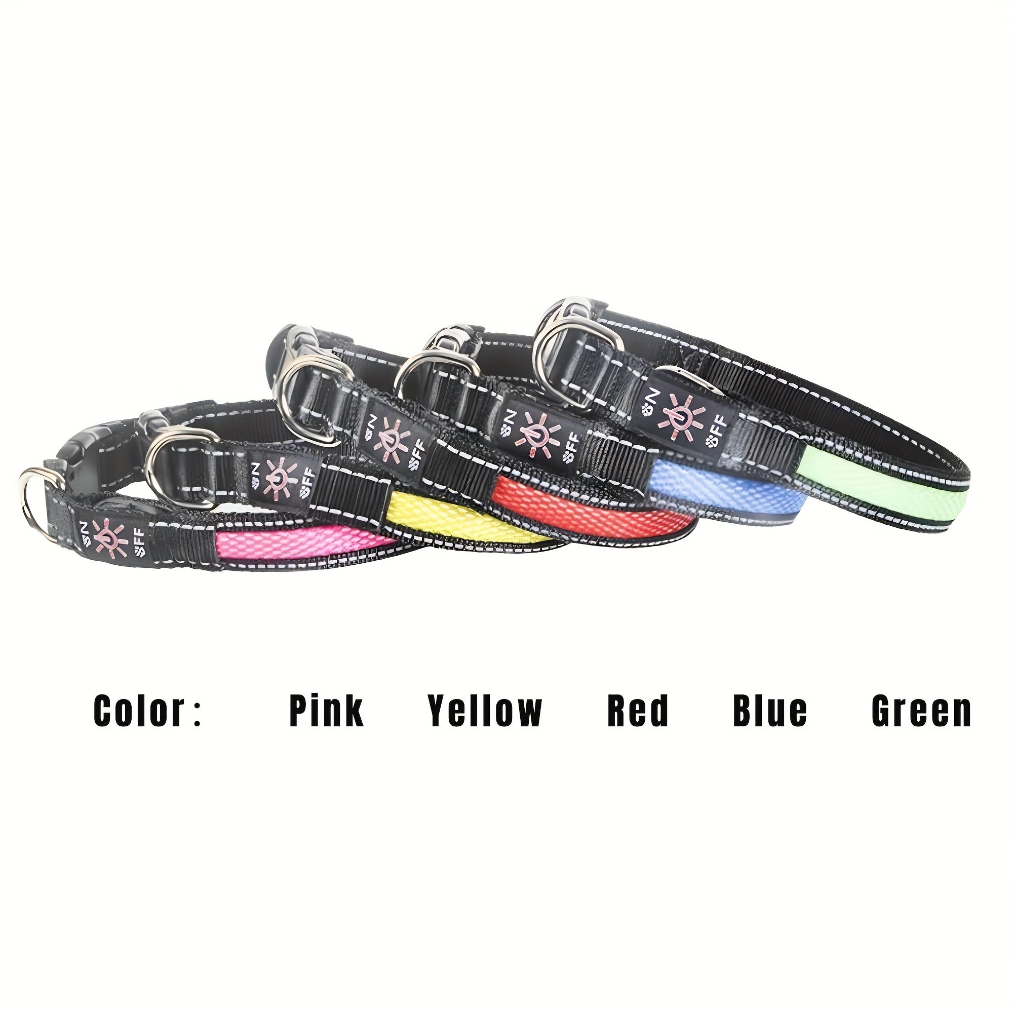LED Dog Collar, Light Up Dog Collar, USB Rechargeable, Adjustable Comfortable Soft Mesh Safety Dog Collar For Small, Medium, Large Dogs(Blue/ Green/ Pink/ Red/ Yellow) - Wize - Z