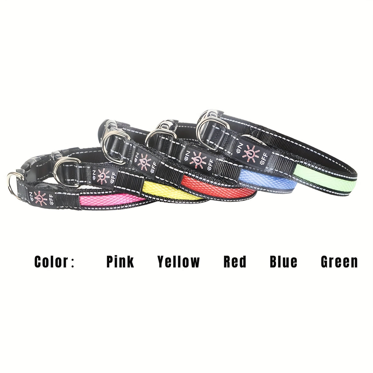 LED Dog Collar, Light Up Dog Collar, USB Rechargeable, Adjustable Comfortable Soft Mesh Safety Dog Collar For Small, Medium, Large Dogs(Blue/ Green/ Pink/ Red/ Yellow) - Wize - Z