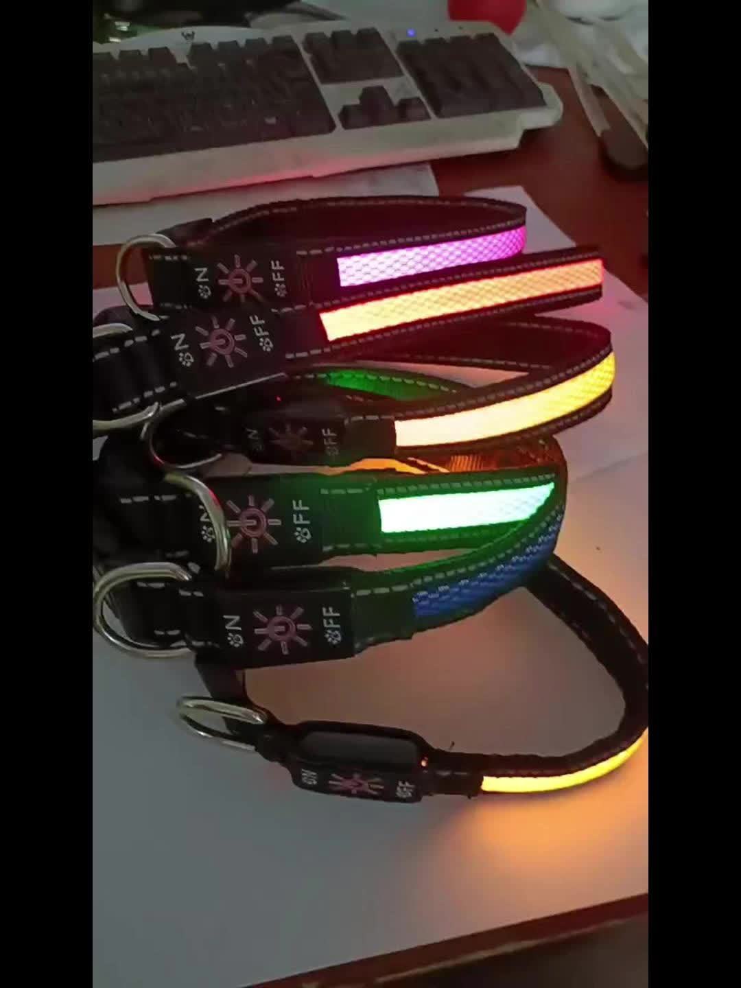 LED Dog Collar, Light Up Dog Collar, USB Rechargeable, Adjustable Comfortable Soft Mesh Safety Dog Collar For Small, Medium, Large Dogs(Blue/ Green/ Pink/ Red/ Yellow) - Wize - Z