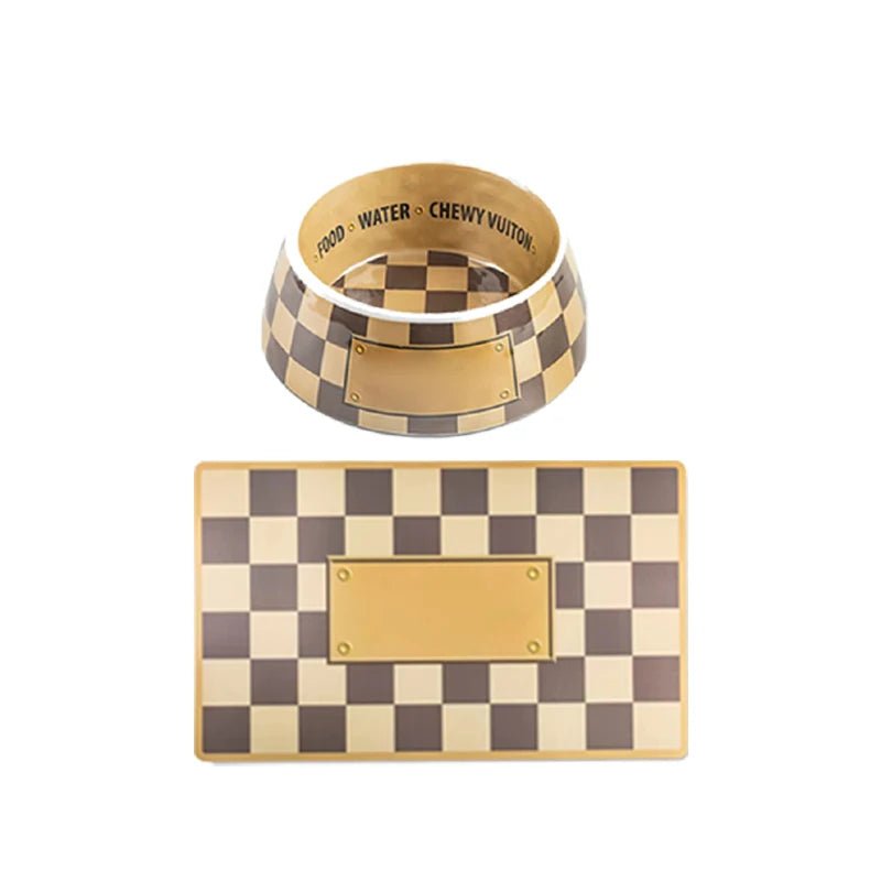 Luxury Stainless Steel Dog Bowls Non Slip Designer Pet Food Water Feeder Set Pet Bowls With Placemat - Wize - Z