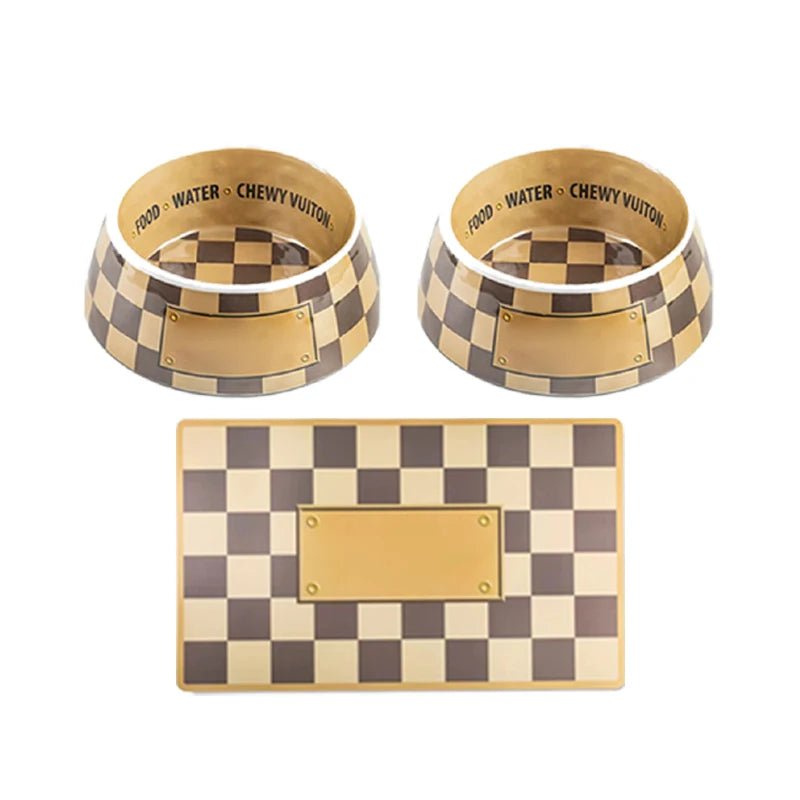 Luxury Stainless Steel Dog Bowls Non Slip Designer Pet Food Water Feeder Set Pet Bowls With Placemat - Wize - Z