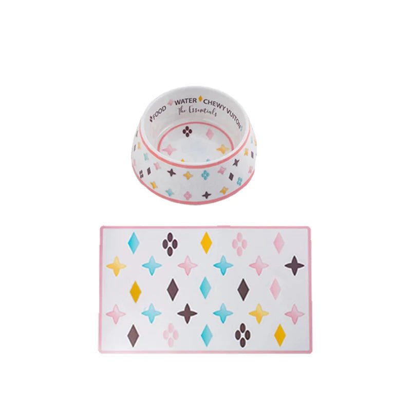 Luxury Stainless Steel Dog Bowls Non Slip Designer Pet Food Water Feeder Set Pet Bowls With Placemat - Wize - Z