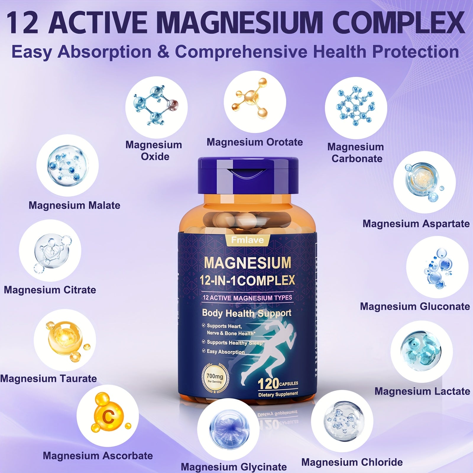 Mag Glycinate 12-in-1 Complex w/ Citrate, Malate, Carbonate - 120 Caps - Wize-Z