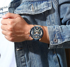 Military Leather Chronograph Wristwatch - Wize - Z