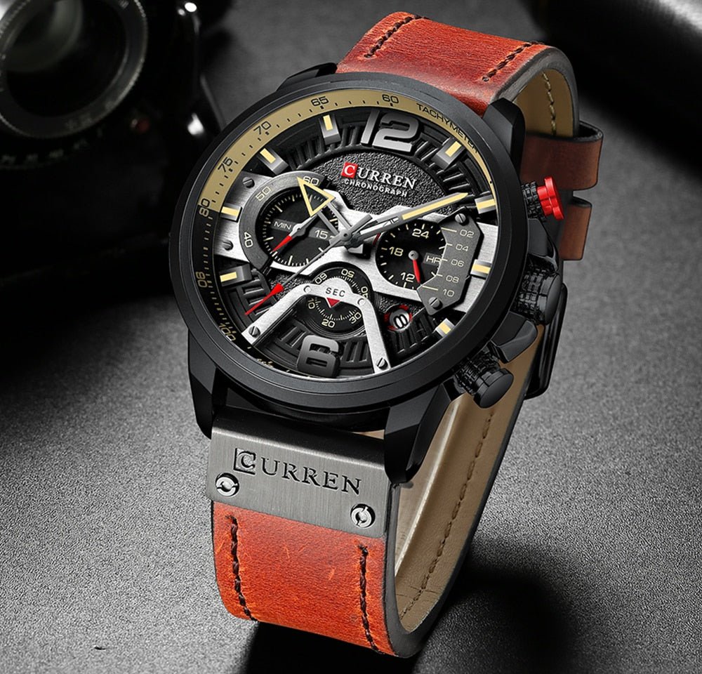 Military Leather Chronograph Wristwatch - Wize - Z