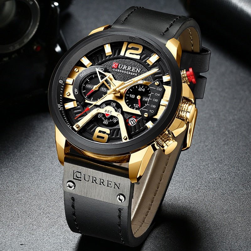 Military Leather Chronograph Wristwatch - Wize - Z
