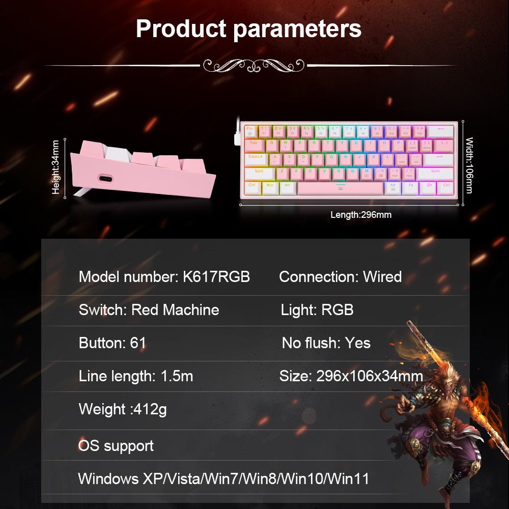 Mini Mechanical Gaming Wired Keyboard - Wize - Z