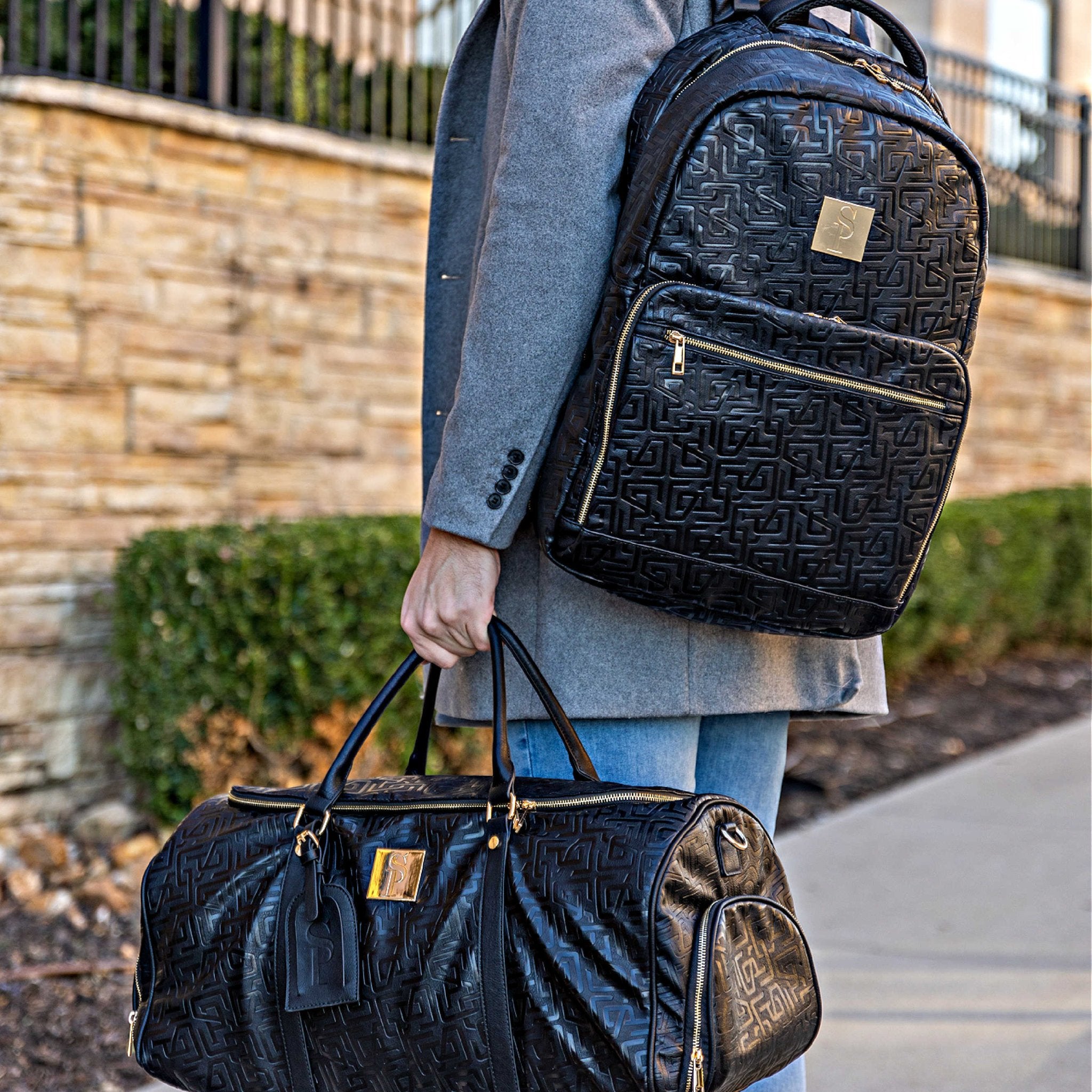 Monogram Leather 2 Bag Set (Commuter and Duffle) - Wize - Z