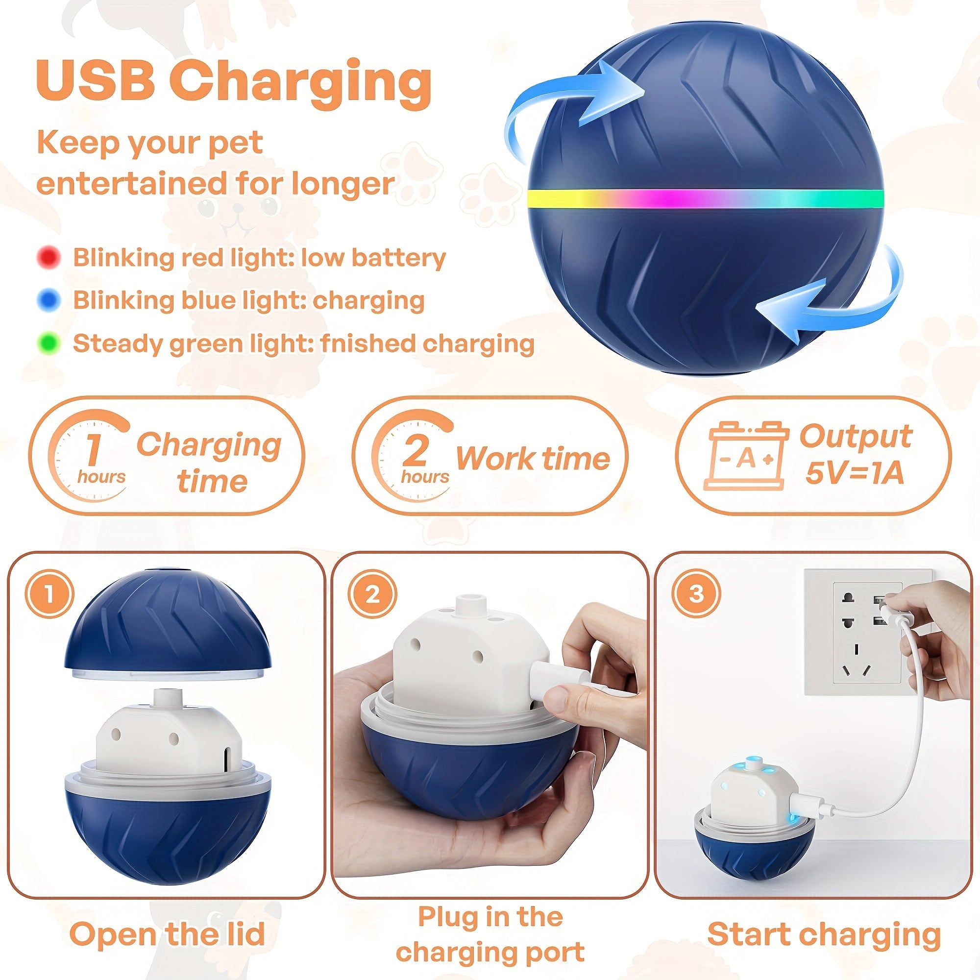 Pet Smart Bouncing Ball Interactive Dog Ball 6.6 cm/2.62 in Large Size - Wize - Z