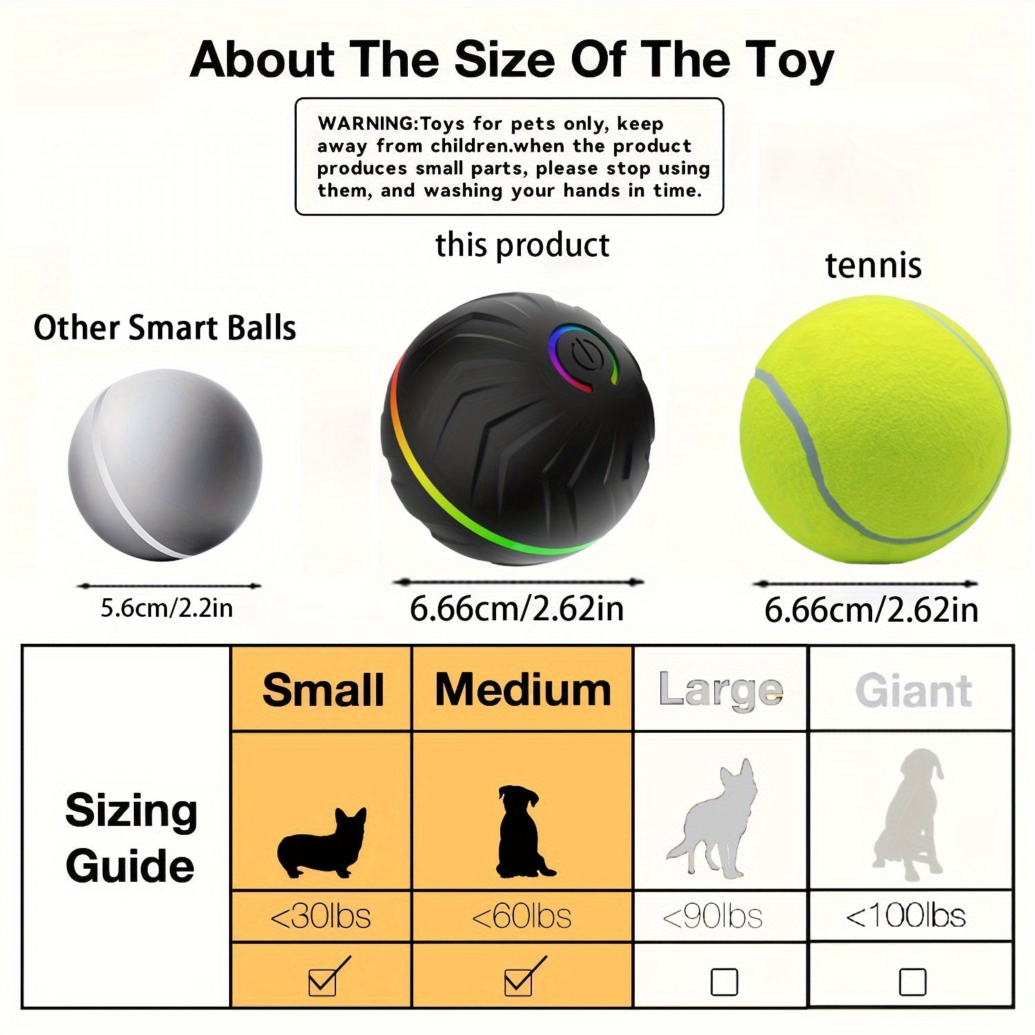 Pet Smart Bouncing Ball Interactive Dog Ball 6.6 cm/2.62 in Large Size - Wize - Z