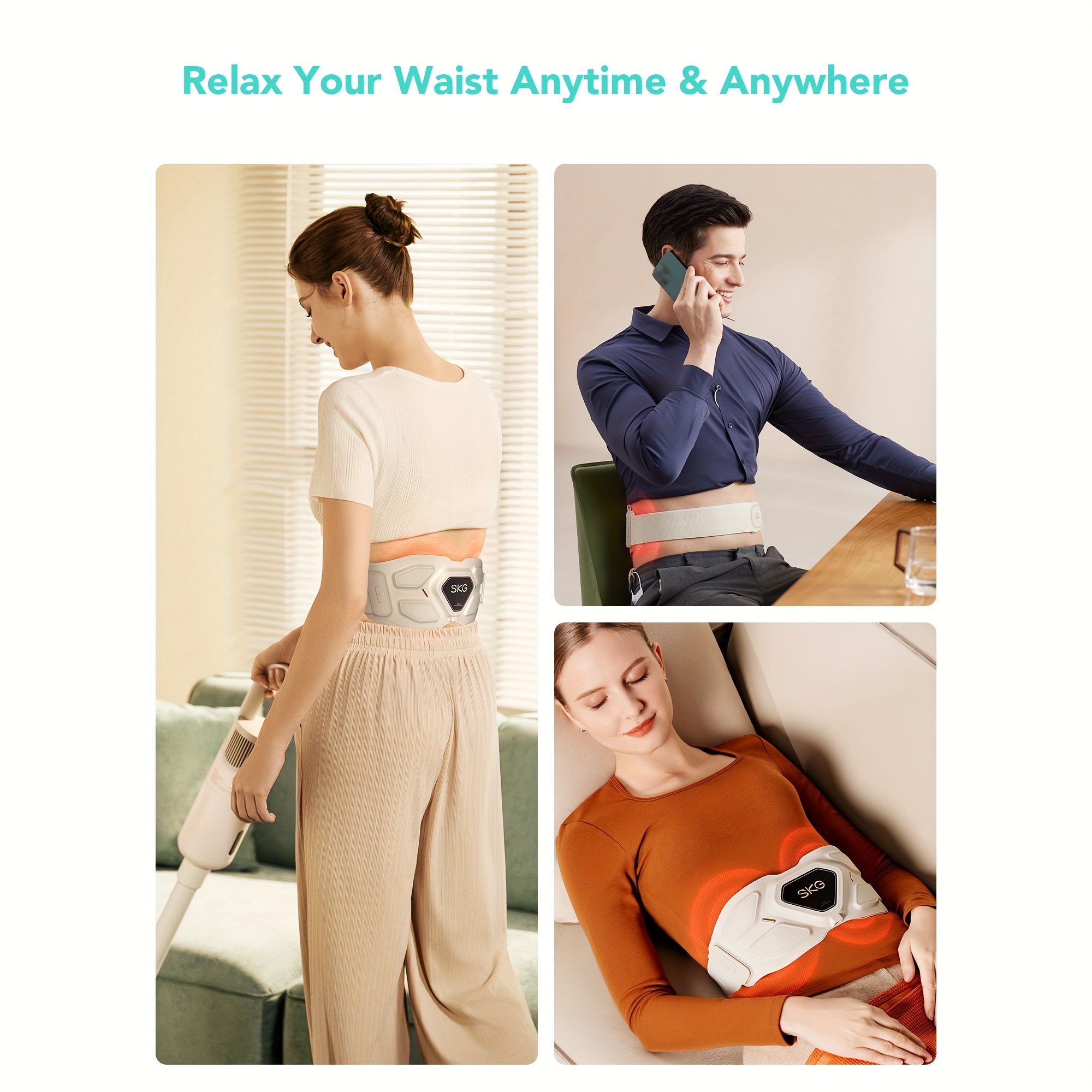 Portable Heat Therapy Waist Massager - Pain Relief for Back & Abdomen - Indoor/Outdoor Use - Wize-Z