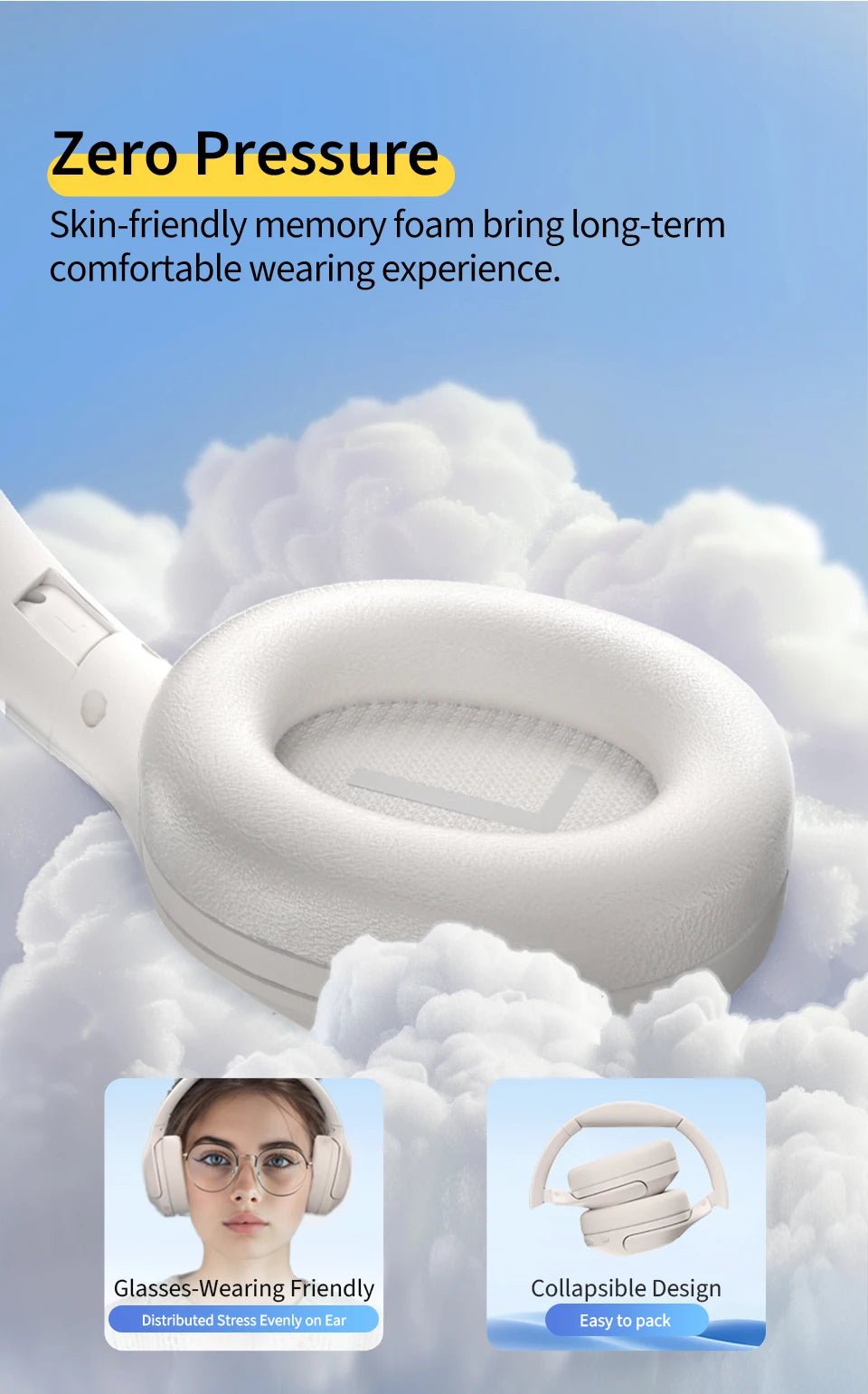QCY H3 Lite ANC Wireless/Wired Headphones Bluetooth 5.3 Foldable Over Ear Headset HIFI Sound 60H Playtime Earphones Dual Connect - Wize - Z