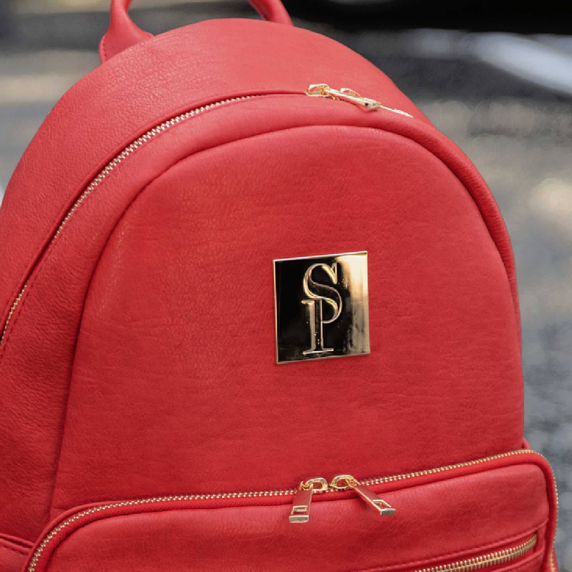 Red Leather Carrier Backpack - Wize - Z