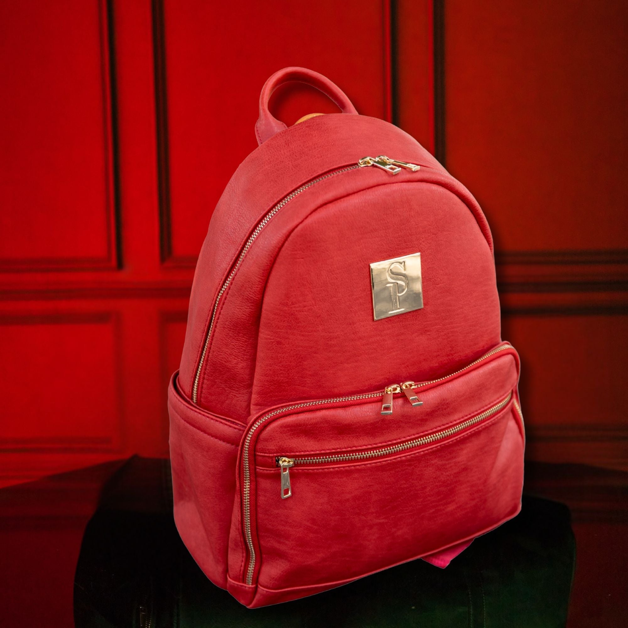 Red Leather Carrier Backpack - Wize - Z