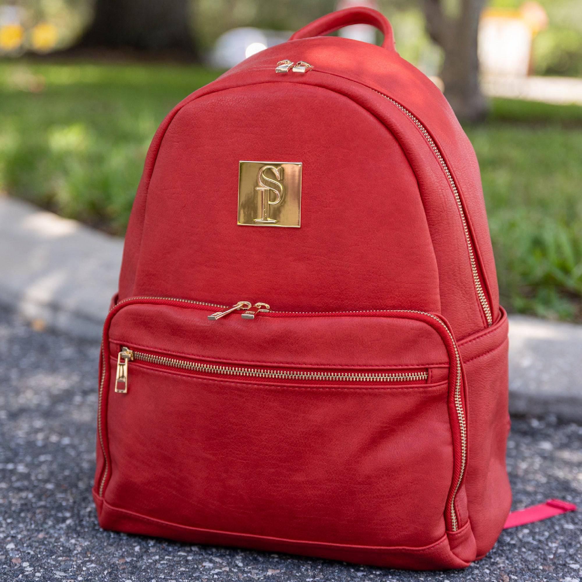 Red Leather Carrier Backpack - Wize - Z