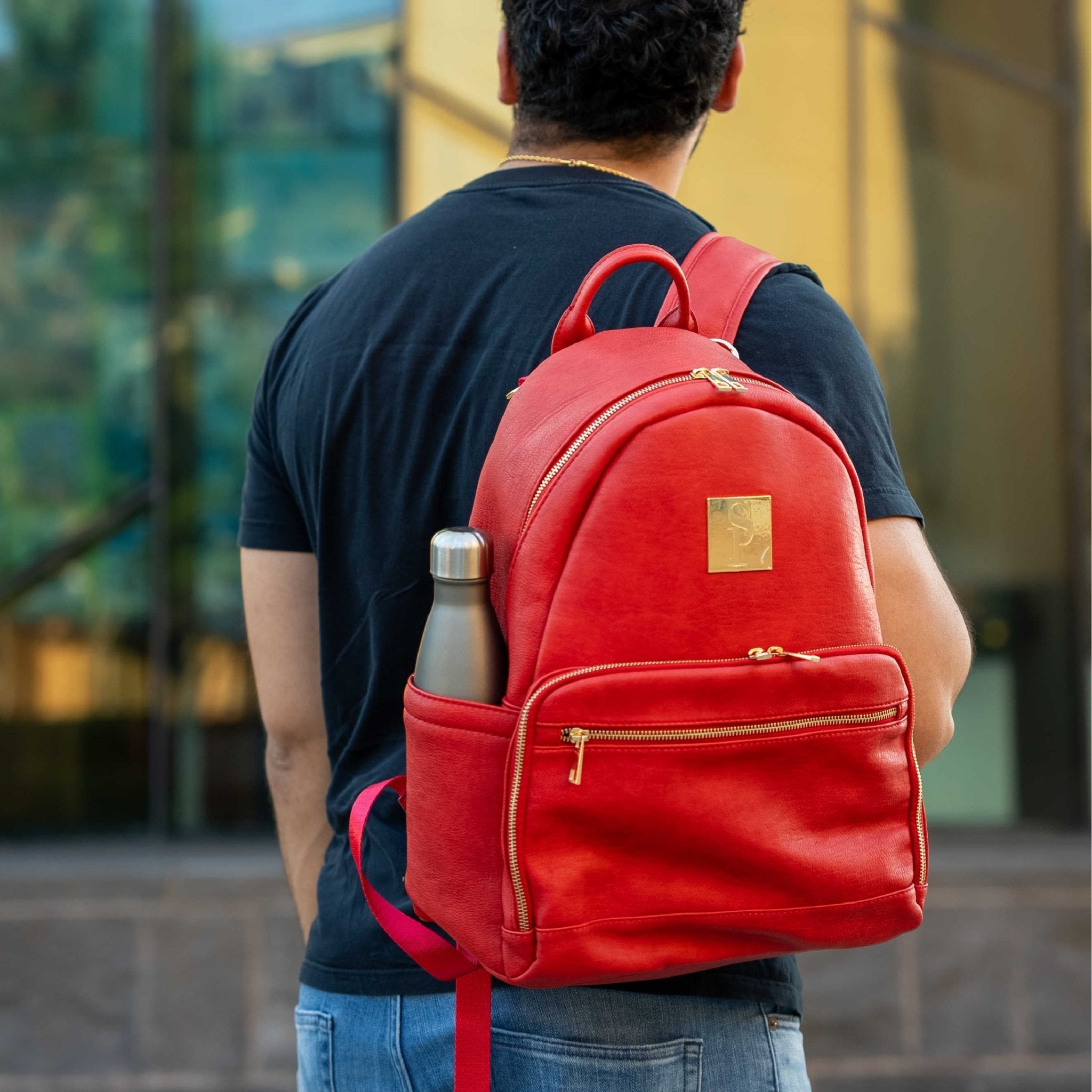 Red Leather Carrier Backpack - Wize - Z