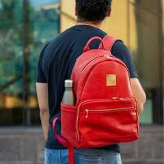 Red Leather Carrier Backpack - Wize - Z