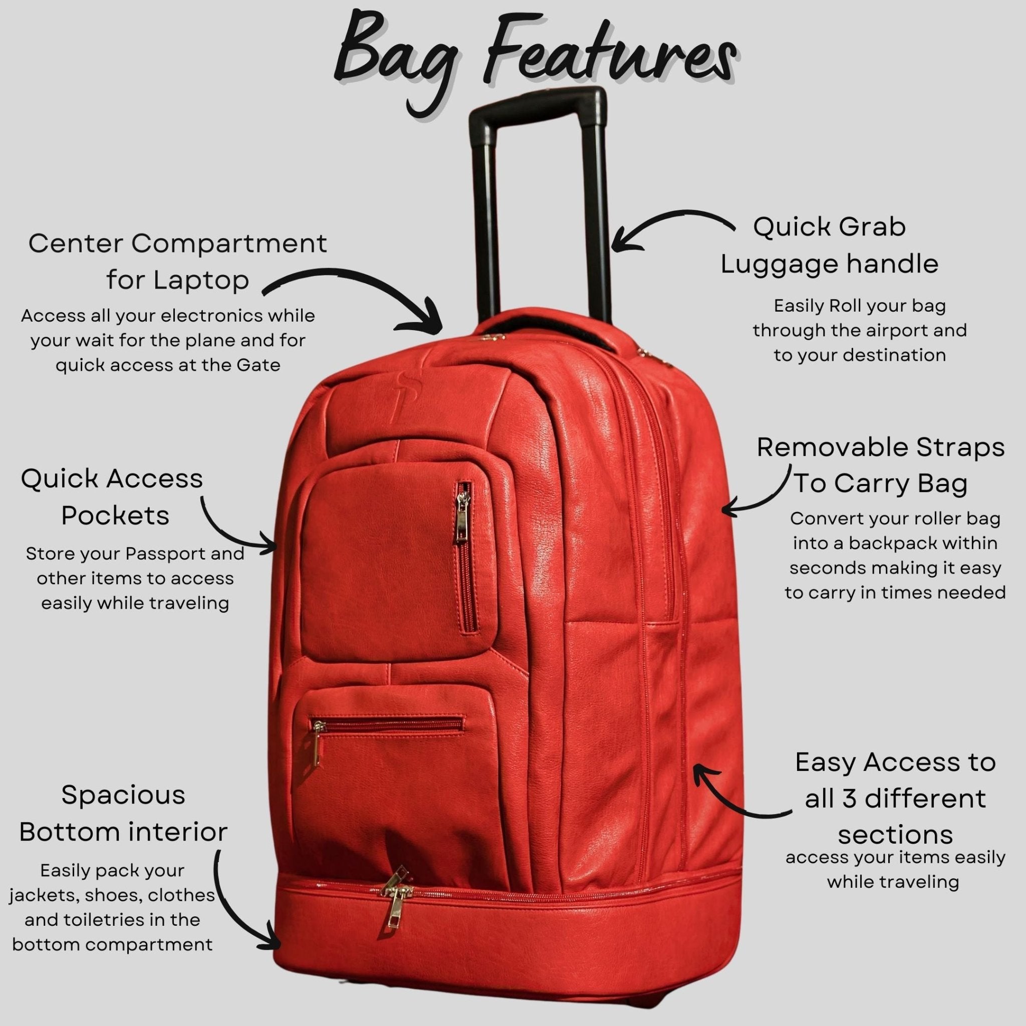 Red Leather Carry - On Roller Bag (Only 150 Made) - Wize - Z